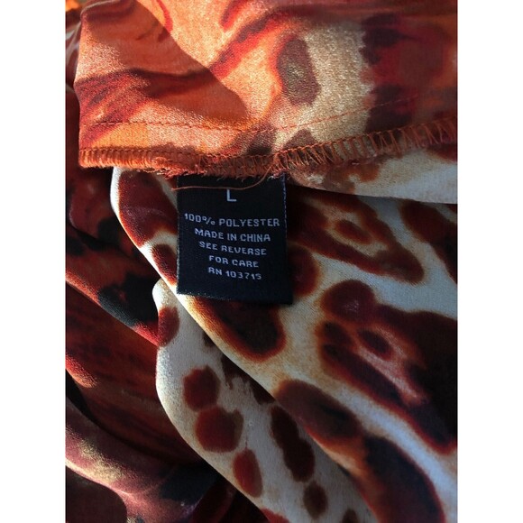 Zac Rachel Top LARGE Red Orange Brown Animal Print Long Sl Keyhole Cute - Picture 6 of 7